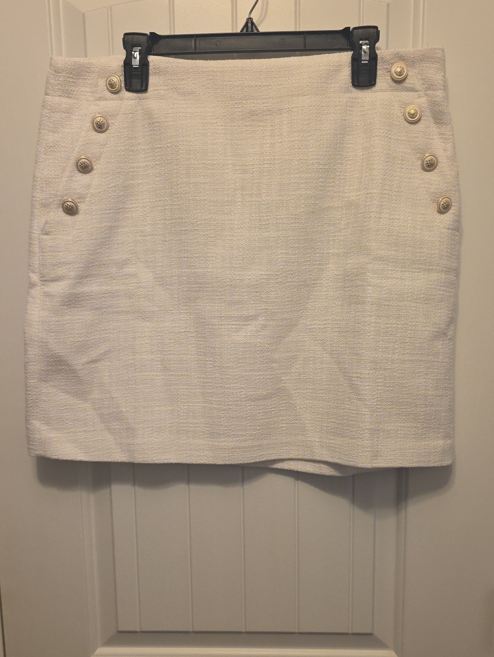 TWEED LOFT Cream Mini Skirt with Gold-Tone Buttons